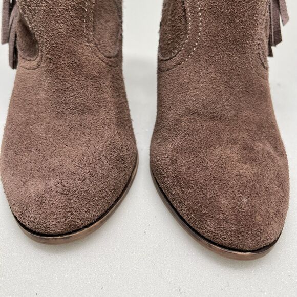 Steve Madden Ohio Brown Suede Boots Women 7.5 Zip Leather Fringe Ankle Booties - Picture 3 of 11
